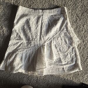 Express White Eyelet Ruffle Mini Skirt